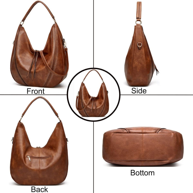 Women Large Capacity Tote Bag PU Leather Shoulder Bag Light Gray