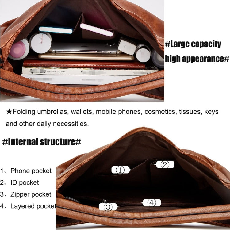 Women Large Capacity Tote Bag PU Leather Shoulder Bag Light Gray