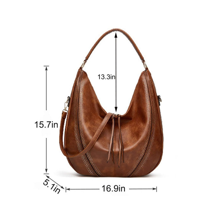 Women Large Capacity Tote Bag PU Leather Shoulder Bag Light Gray