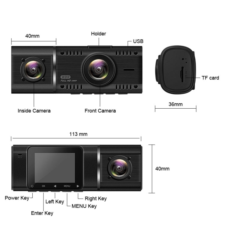 Dual Recording Front 1080+Internal 1080 HD Car Recorder