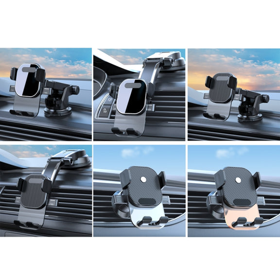 Car Suction Cup Dashboard Automatic Lock Mobile Phone Holder, Style: Brushed Telescopic Base