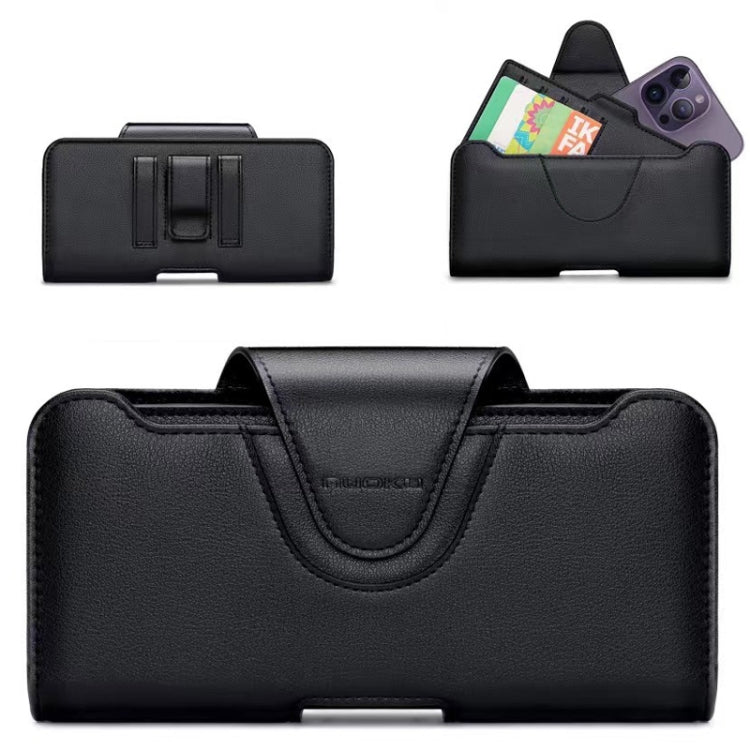 NUOKU 5.5-6.7 Inch Dual Phone Belt Clip Carrying Pouch Litchi Texture Leather Phone Case(Black)