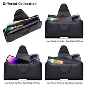 NUOKU 5.5-6.7 Inch Dual Phone Belt Clip Carrying Pouch Litchi Texture Leather Phone Case(Black)