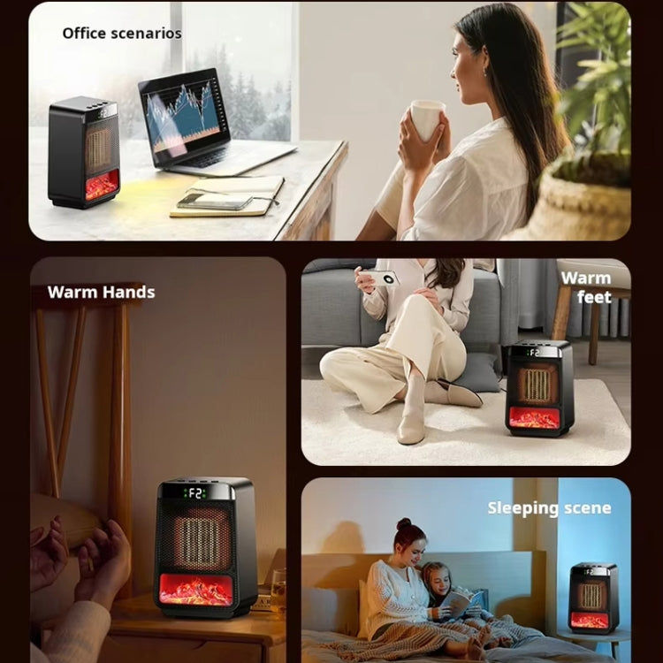E03 Desktop PTC Heater Dynamic Flame Light Warmer EU Plug