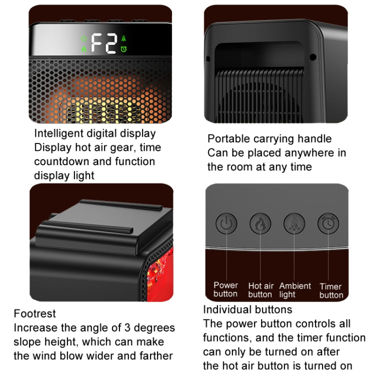 E03 Desktop PTC Heater Dynamic Flame Light Warmer EU Plug