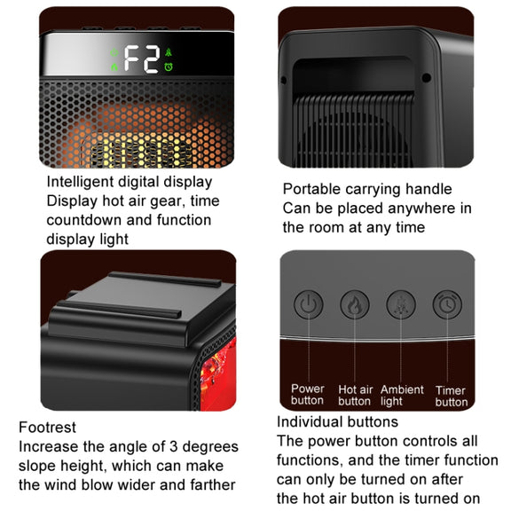 E03 Desktop PTC Heater Dynamic Flame Light Warmer US Plug