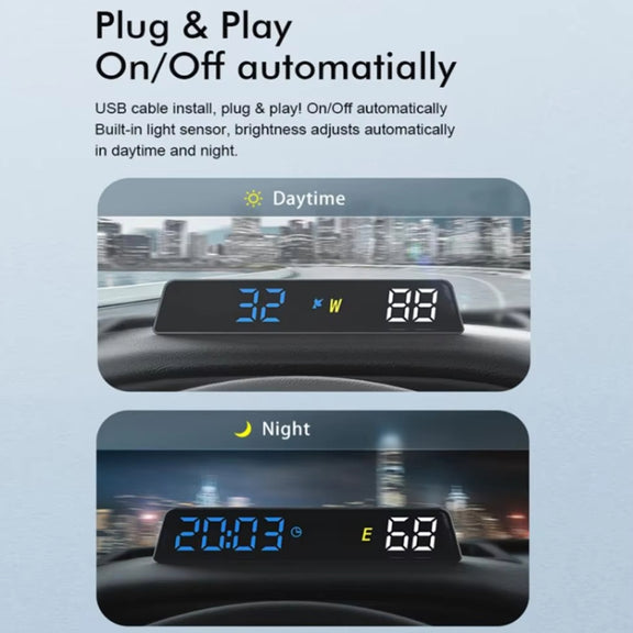 Head-up Display USB Powered High-definition Vehicle Code Altitude Meter(All White)