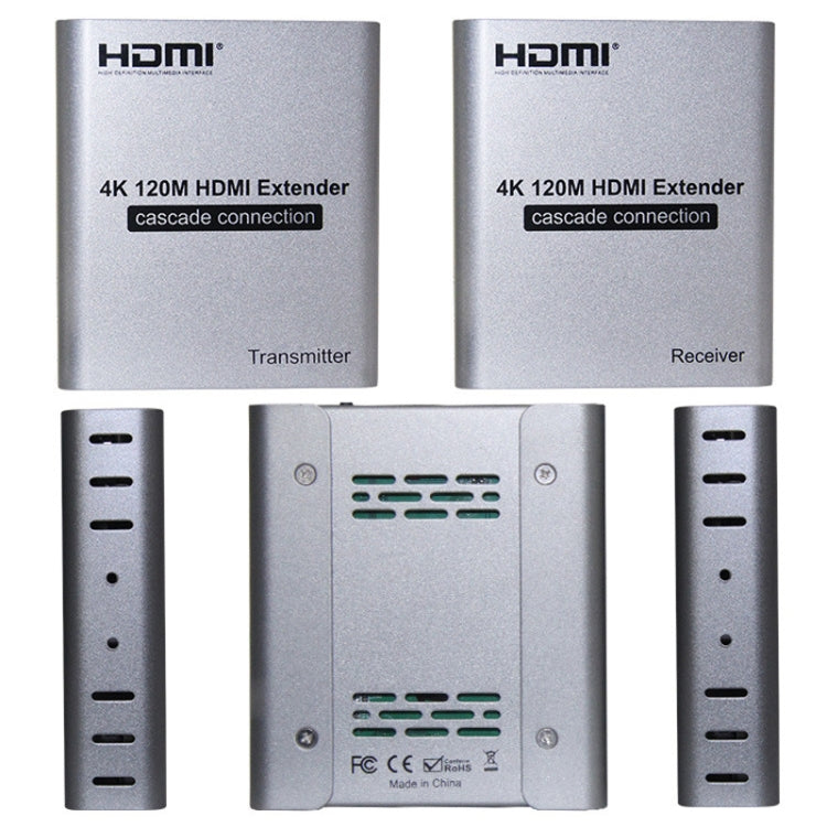 HDMI Single Cable 120m Transmitter / Receiver Extender 4K HD Transmitter UK Plug(Gray)
