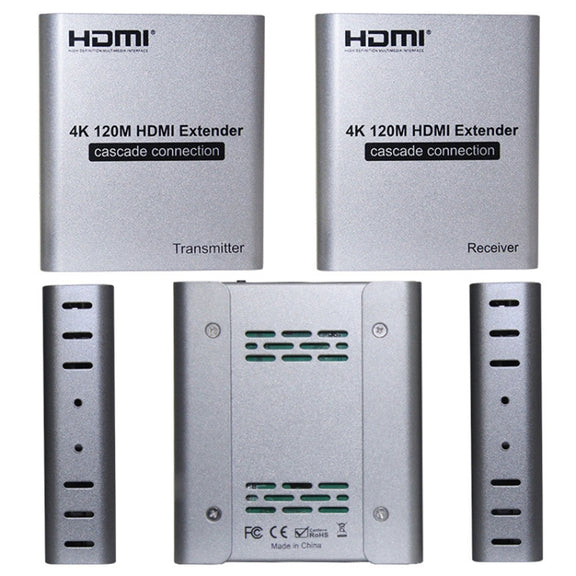 HDMI Single Cable 120m Transmitter / Receiver Extender 4K HD Transmitter UK Plug(Gray)