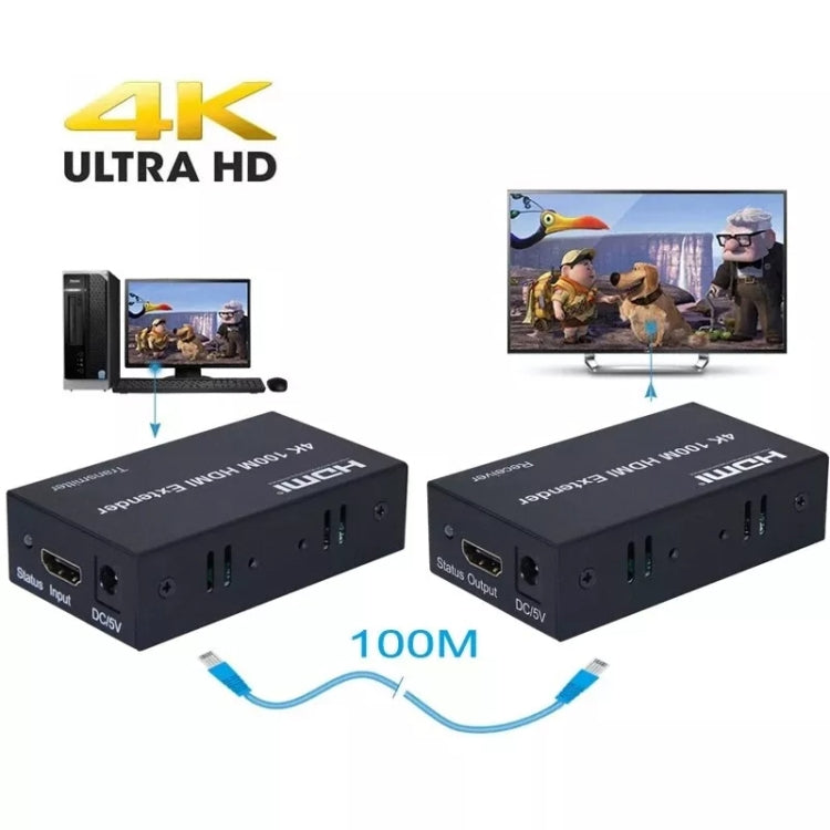 HDMI To RJ45 Single Ethernet Cable 100m Extender 4K HD Cable Signal Amplifier EU Plug(Black)
