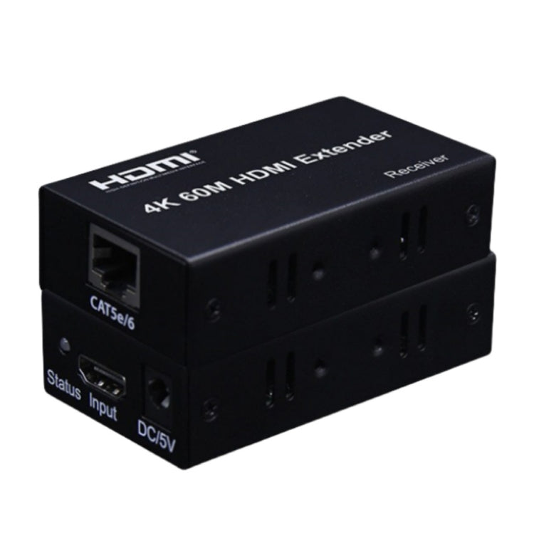 HDMI To RJ45 Single Ethernet Cable 60m Extender 4K HD Cable Signal Amplifier, Transmitter+Receiver EU Plug(Black)