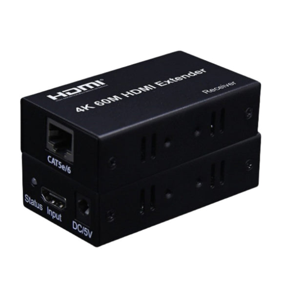 HDMI To RJ45 Single Ethernet Cable 60m Extender 4K HD Cable Signal Amplifier, Transmitter+Receiver EU Plug(Black)