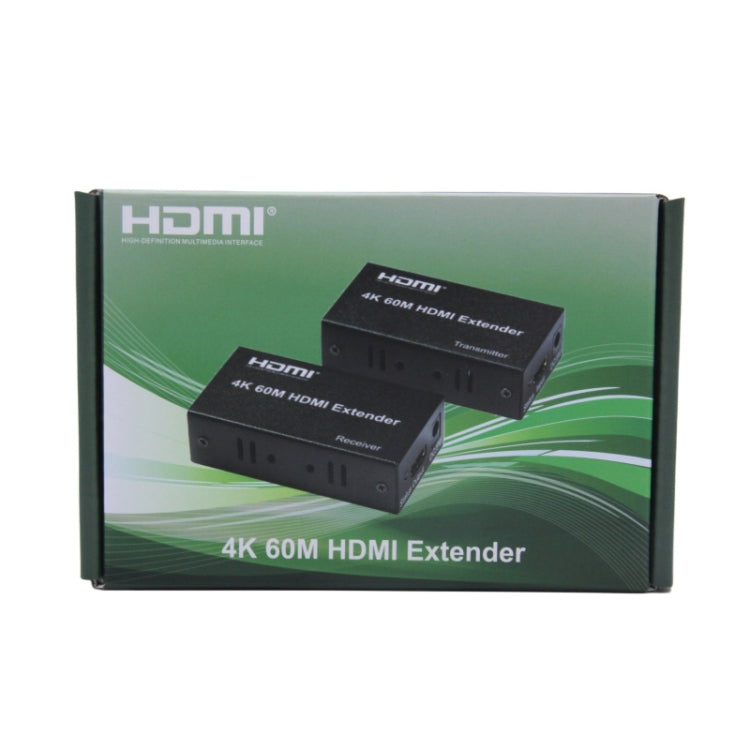 HDMI To RJ45 Single Ethernet Cable 60m Extender 4K HD Cable Signal Amplifier, Transmitter+Receiver US Plug(Black)