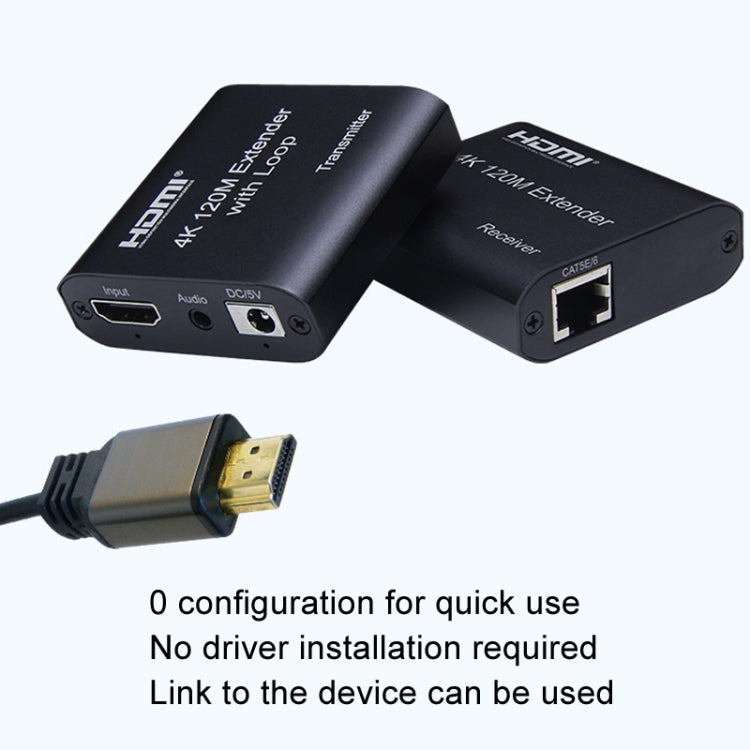 HDMI To RJ45 120m Single Network Cable 4K HD Network Extender, Receiver+Transmitter EU Plug(Black)