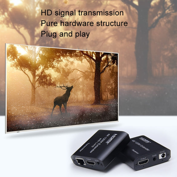 HDMI To RJ45 120m Single Network Cable 4K HD Network Extender, Receiver+Transmitter EU Plug(Black)