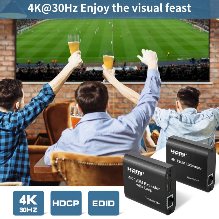 HDMI To RJ45 120m Single Network Cable 4K HD Network Extender, Receiver+Transmitter EU Plug(Black)