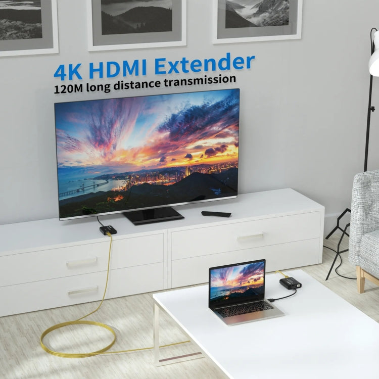HDMI To RJ45 120m Single Network Cable 4K HD Network Extender, Receiver+Transmitter EU Plug(Black)