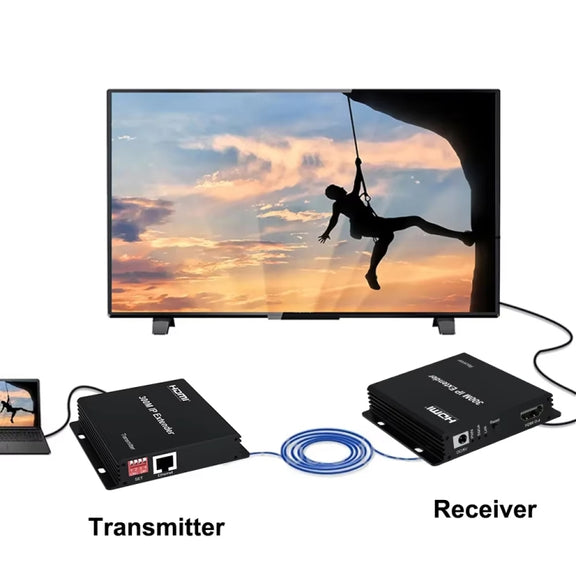 300m IP HDMI Extender HD Video Transmission, Transmitter + Receiver EU Plug(Black)