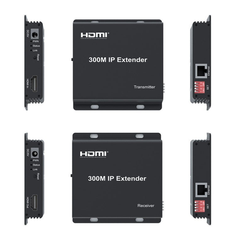 300m IP HDMI Extender HD Video Transmission, Transmitter + Receiver US Plug(Black)