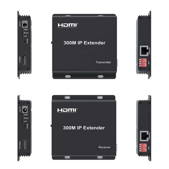 300m IP HDMI Extender HD Video Transmission, Transmitter + Receiver US Plug(Black)