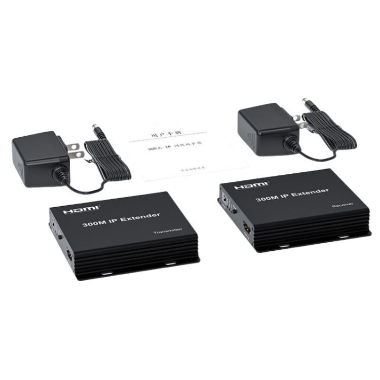 300m IP HDMI Extender HD Video Transmission, Transmitter + Receiver US Plug(Black)