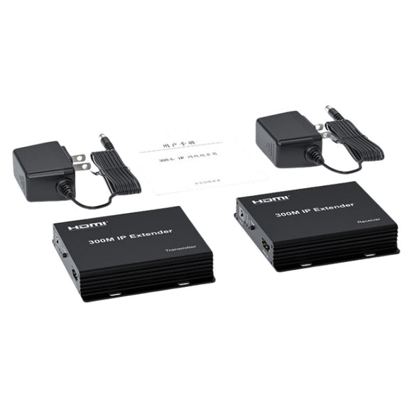 300m IP HDMI Extender HD Video Transmission, Transmitter + Receiver US Plug(Black)