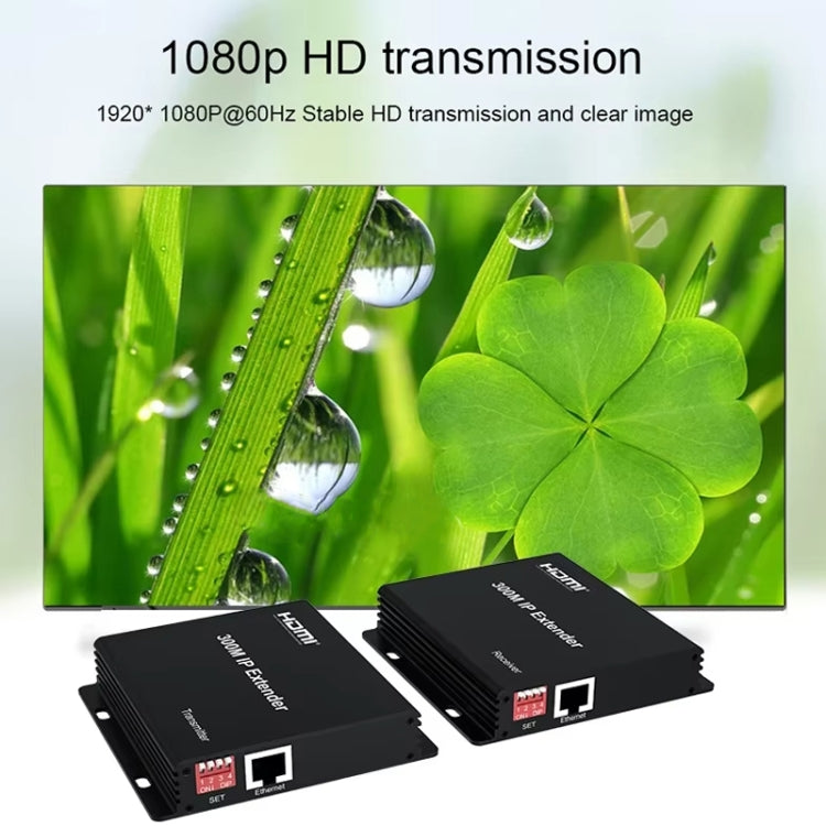 300m IP HDMI Extender HD Video Transmission, Transmitter + Receiver EU Plug(Black)
