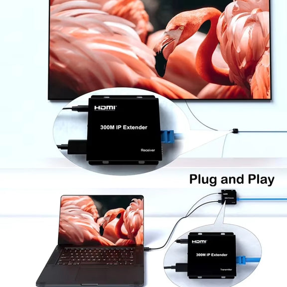 300m IP HDMI Extender HD Video Transmission, Transmitter + Receiver US Plug(Black)