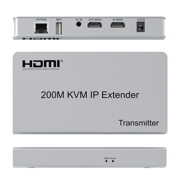 KVM 200m HDMI IP Extender RJ45 Network Cable Video Extender, Transmitter+Receiver, US Plug