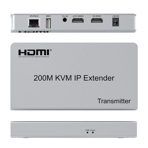KVM 200m HDMI IP Extender RJ45 Network Cable Video Extender, Transmitter+Receiver, US Plug