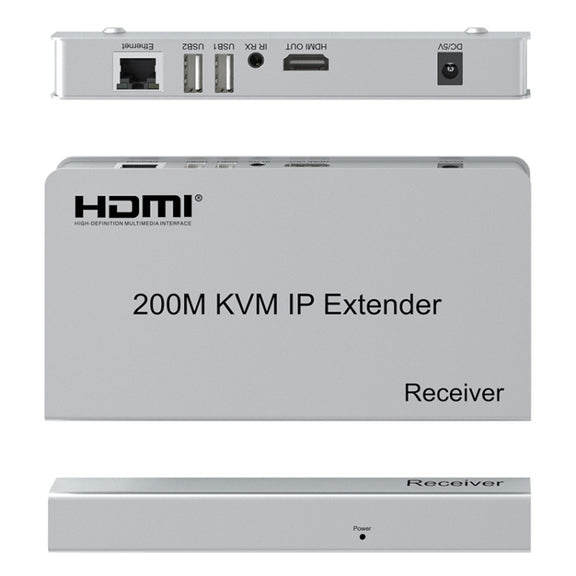 KVM 200m HDMI IP Extender RJ45 Network Cable Video Extender, Transmitter+Receiver, US Plug