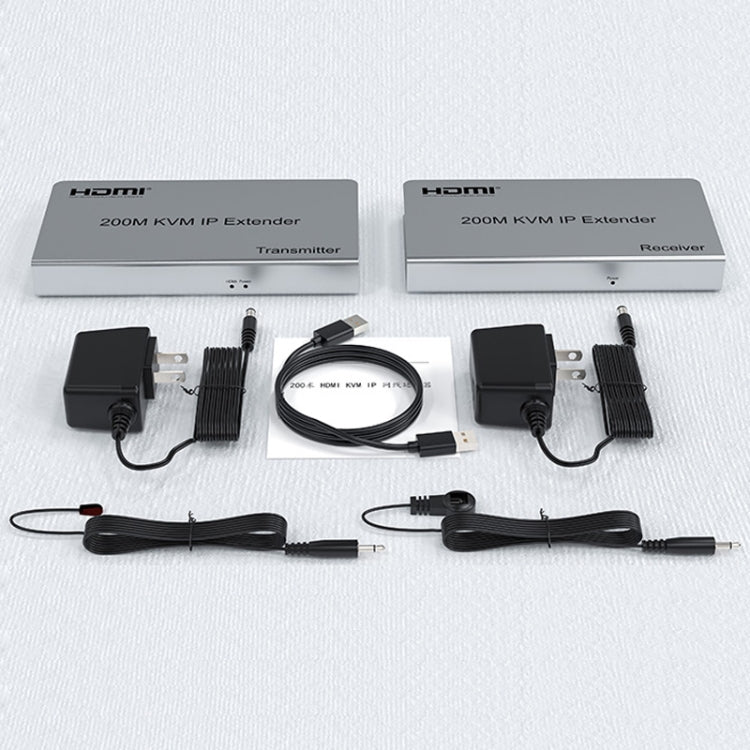 KVM 200m HDMI IP Extender RJ45 Network Cable Video Extender, Transmitter+Receiver, US Plug
