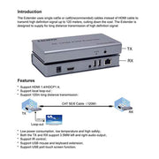 KVM 120m 4K HD Extender Computer Mouse Keyboard HDMI Single Ethernet Cable Transmitter + Receiver US Plug(Gray)
