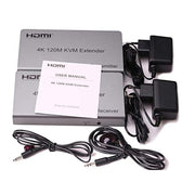 KVM 120m 4K HD Extender Computer Mouse Keyboard HDMI Single Ethernet Cable Transmitter + Receiver US Plug(Gray)