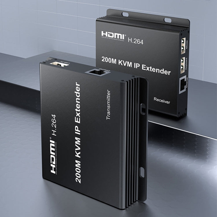 200m HDMI KVM IP Network Cable Extender H.264 Mouse Keyboard Extender US Plug(Black)