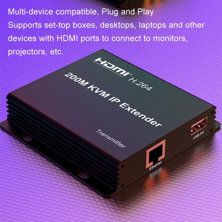 200m HDMI KVM IP Network Cable Extender H.264 Mouse Keyboard Extender US Plug(Black)