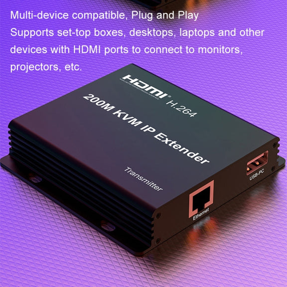 200m HDMI KVM IP Network Cable Extender H.264 Mouse Keyboard Extender EU Plug(Black)