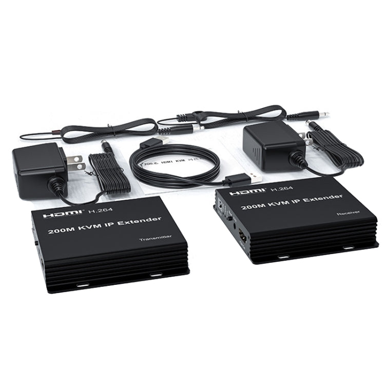 200m HDMI KVM IP Network Cable Extender H.264 Mouse Keyboard Extender UK Plug(Black)