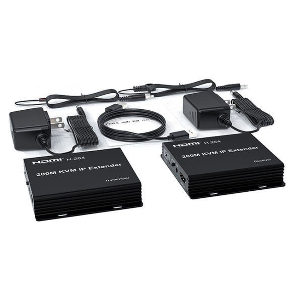 200m HDMI KVM IP Network Cable Extender H.264 Mouse Keyboard Extender UK Plug(Black)