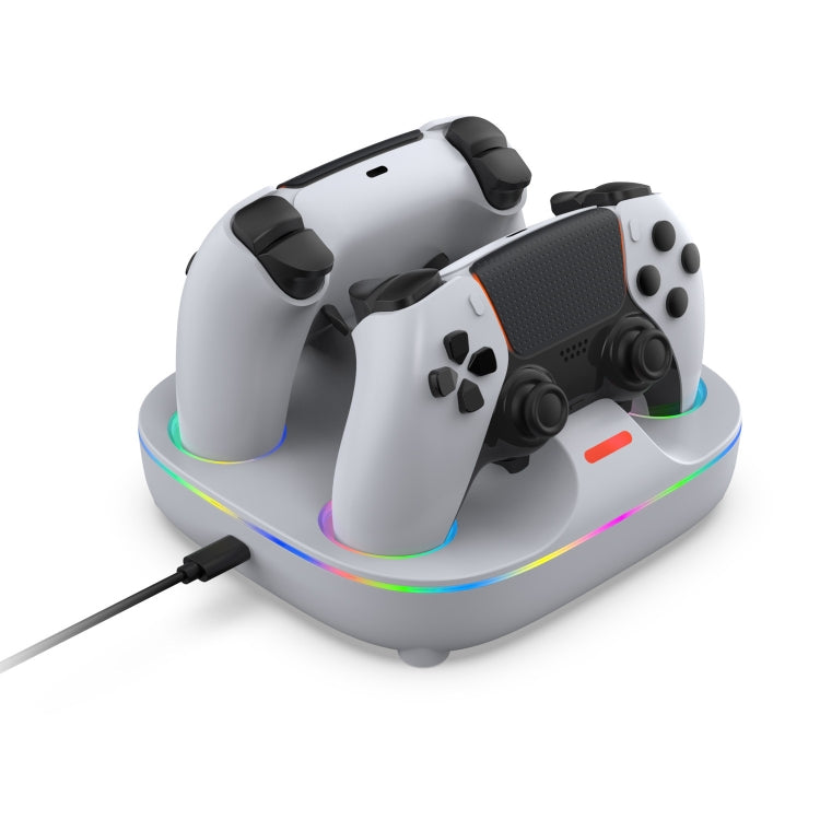 For PS5 Controller Dual Charger Charging Stand Docking Station With RGB Ambient Light(White)