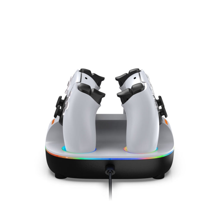For PS5 Controller Dual Charger Charging Stand Docking Station With RGB Ambient Light(White)
