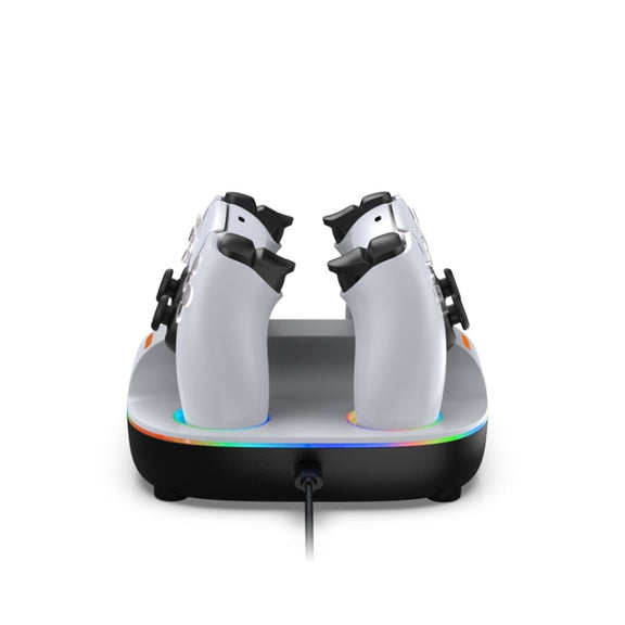 For PS5 Controller Dual Charger Charging Stand Docking Station With RGB Ambient Light(White)