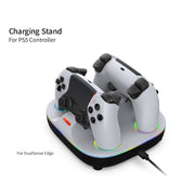 For PS5 Controller Dual Charger Charging Stand Docking Station With RGB Ambient Light(White)