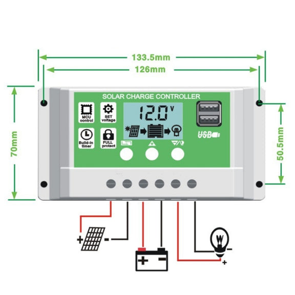 100A 12V PWM Solar Cell Panel Charger Controller Lithium-ion Lead-acid Battery Solar Controller