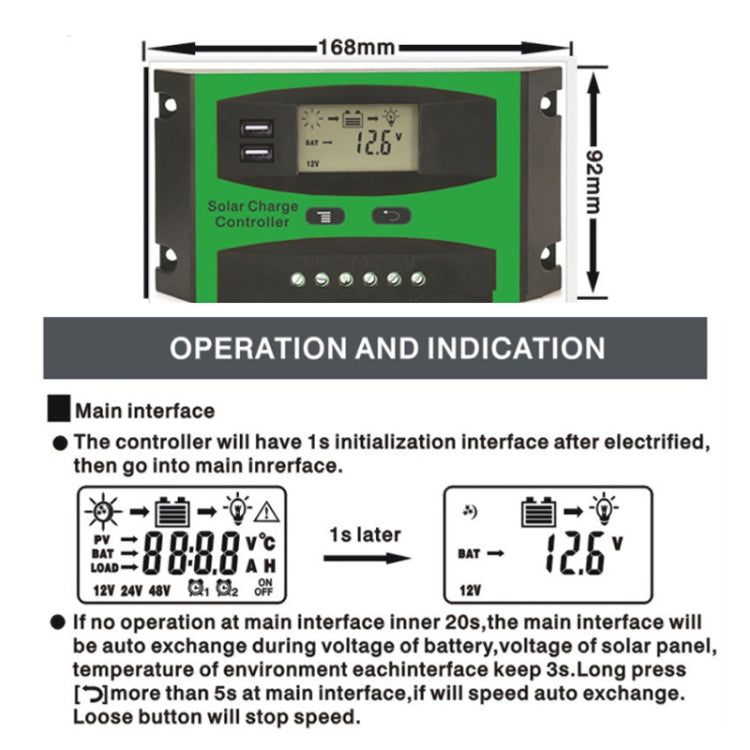 30A 12V/24V Solar Charge And Discharge Controller Dual USB Port LCD Solar Cells Panel Charge Regulator
