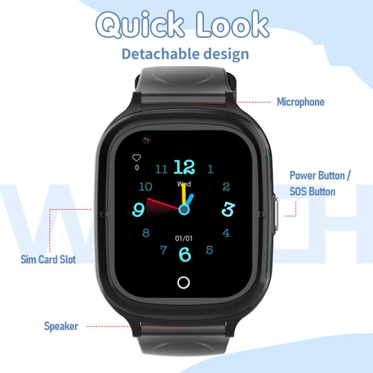 4G Kids Smart Phone Positioning Watch IP67 Water-resistant / Video / Voice Calling(Black)