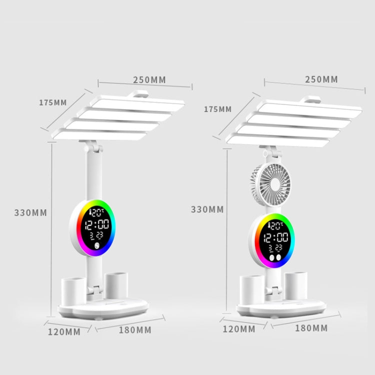 4 Heads Horizontal LED Eye-Care Table Lamp Children Study Desktop Reading Light With Pen Holder, Style: Clock Plug Power