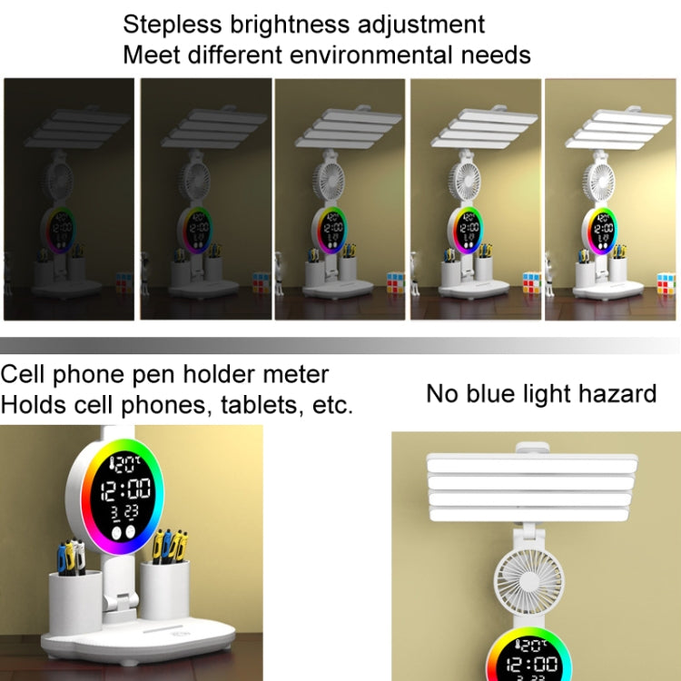 4 Heads Horizontal LED Eye-Care Table Lamp Children Study Desktop Reading Light With Pen Holder, Style: Clock Plug Power