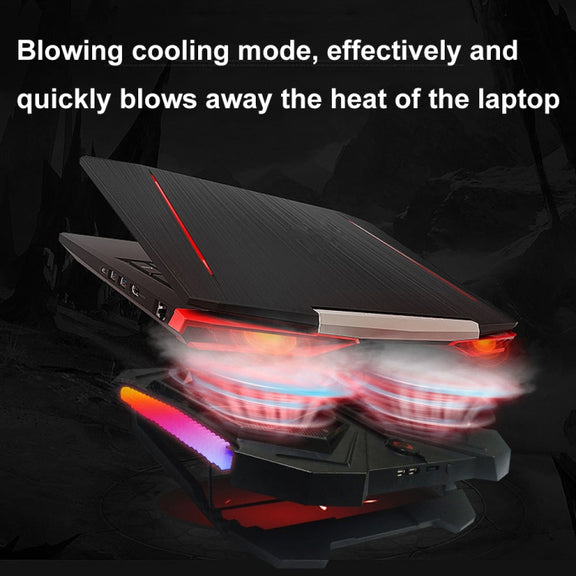YL-017 2-Fans RGB Lighting Effect Silent Adjustable Speed Laptop Cooling Stand(Black)