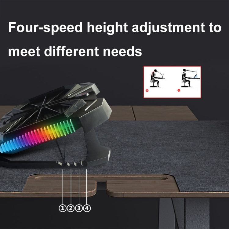 YL-017 2-Fans RGB Lighting Effect Silent Adjustable Speed Laptop Cooling Stand(Black)